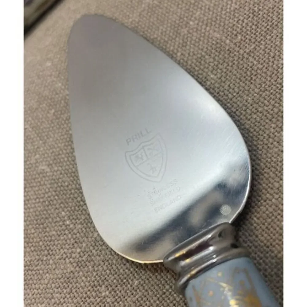 Sheffield England Stainless Cheese Knife &‎ Spreader Porcelain Handles Vintage